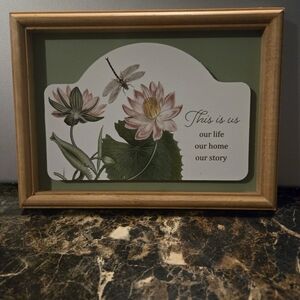 Floral Framed Art with Dragonfly - Green and Brown